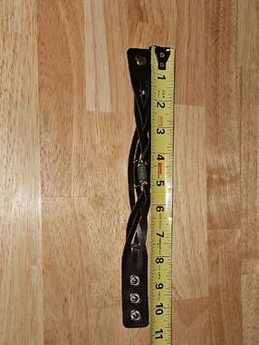 Braided Brown Leather Snap Bracelet with Metal Accent